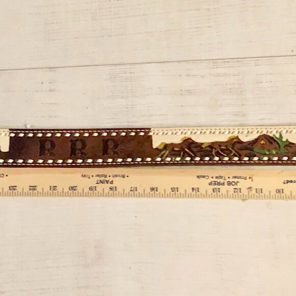 Vintage tooled leather belt detailed painted running horses size 34 main image 7